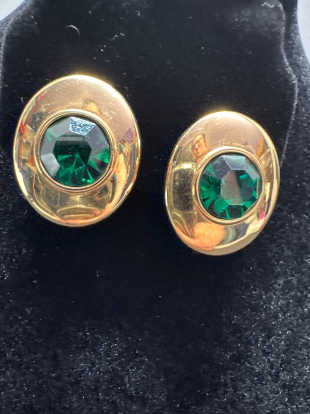 Gold-Tone Clip-On Earrings With Green Gemstone Accent By Sal Swavorki